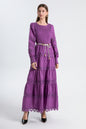 Women's Smocked Solid Color Lace Cutout Long Sleeve Maxi Dress