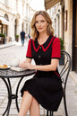 Women's Peter Pan Collar Short Sleeve Pocket Midi Dress - LAI MENG FIVE CATS