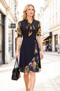 Women's Tie V-Neck Short Sleeve A-line Midi Dress - LAI MENG FIVE CATS