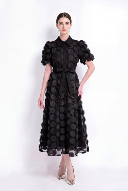 Black 3D Floral Midi Dress