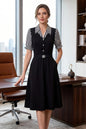 Women's Lapel V-Neck Pocket Short Sleeve Midi Dress - LAI MENG FIVE CATS