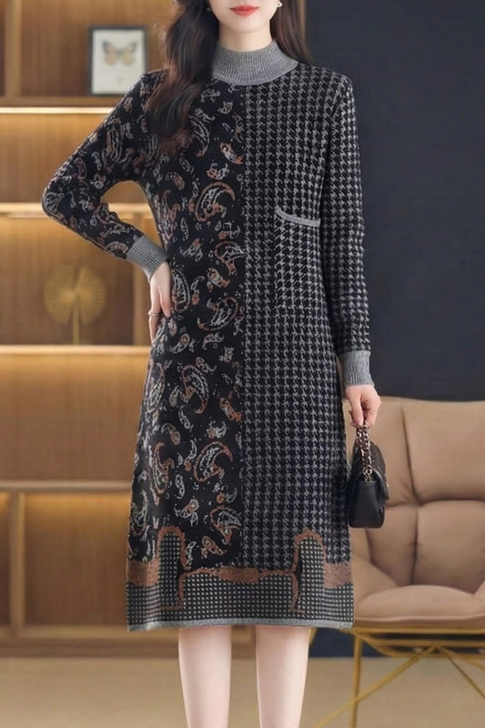 Women's Long Sleeve Knit Sweater Dress With Pocket