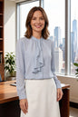 Women's Ruffle Shirt Tie Neck Long Sleeve Blouse - LAI MENG FIVE CATS