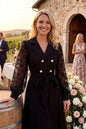 Elegant Embroidered Mesh Double Button Midi Dress