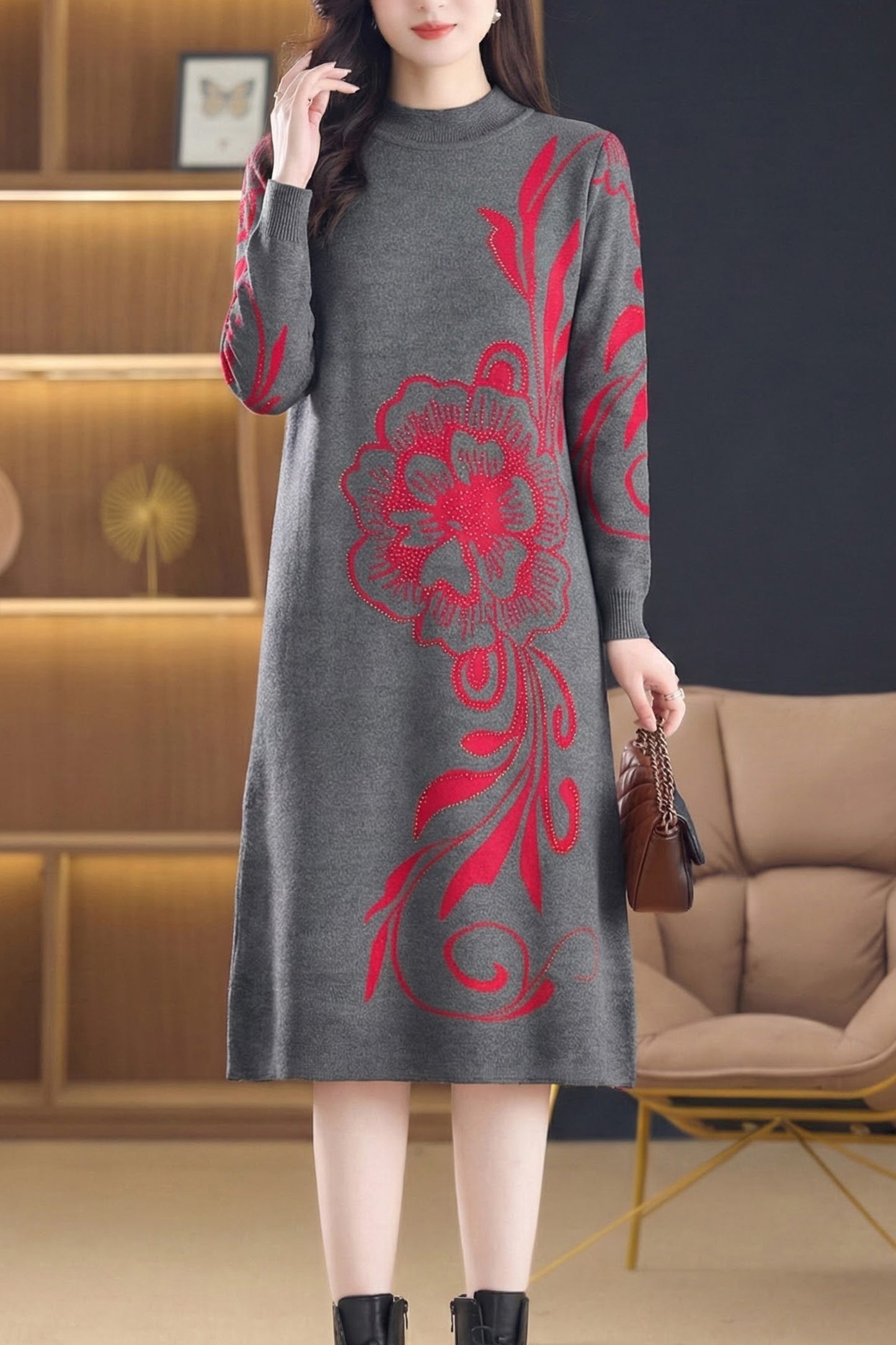 Women's Turtleneck Long Sleeve Knit Sweater Dress