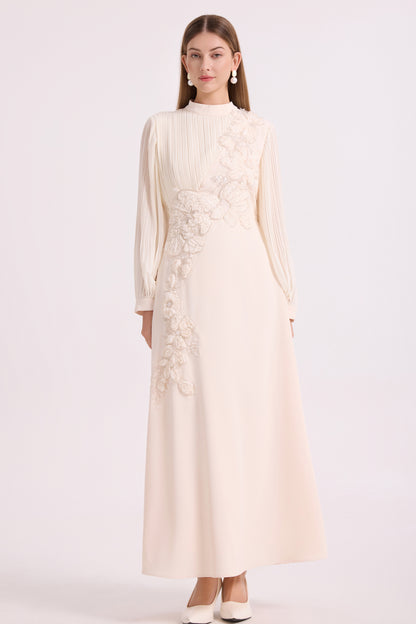 Romantic 3D Flower Lantern Sleeve Maxi Evening Formal Dress