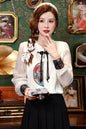 Women's Silk Satin Top Embroidered  Jacquard Shirt