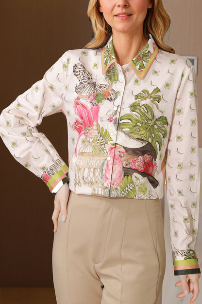 Women's Collared Floral Print Shirt Blouse Tops