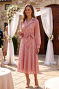 Elegant Embroidered Mesh Double Button Midi Dress