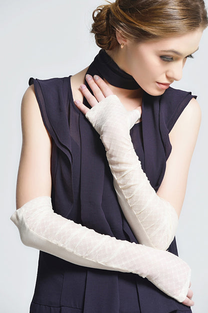 Women's Long Lace Fingerless Gloves Elbow Length Gloves
