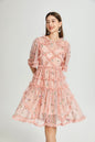 Pink Floral Embroidered Mesh Mini Dress