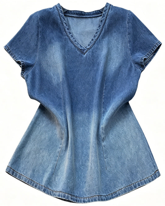 Denim V-Neck Top | Relaxed Fit Everyday Essential