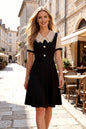 26-Women's Peter Pan Collar Short Sleeve Midi Dress