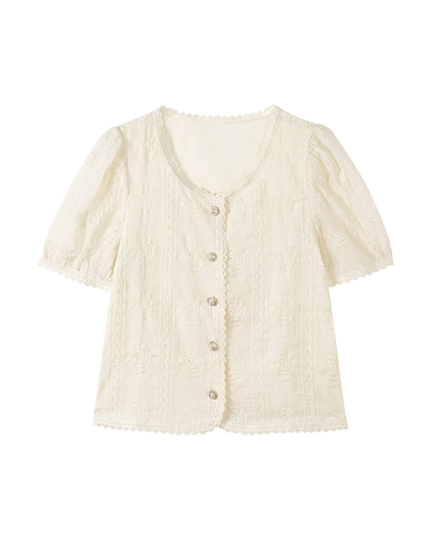 Embroidered Eyelet Blouse | Breathable Cotton with Lace Trim