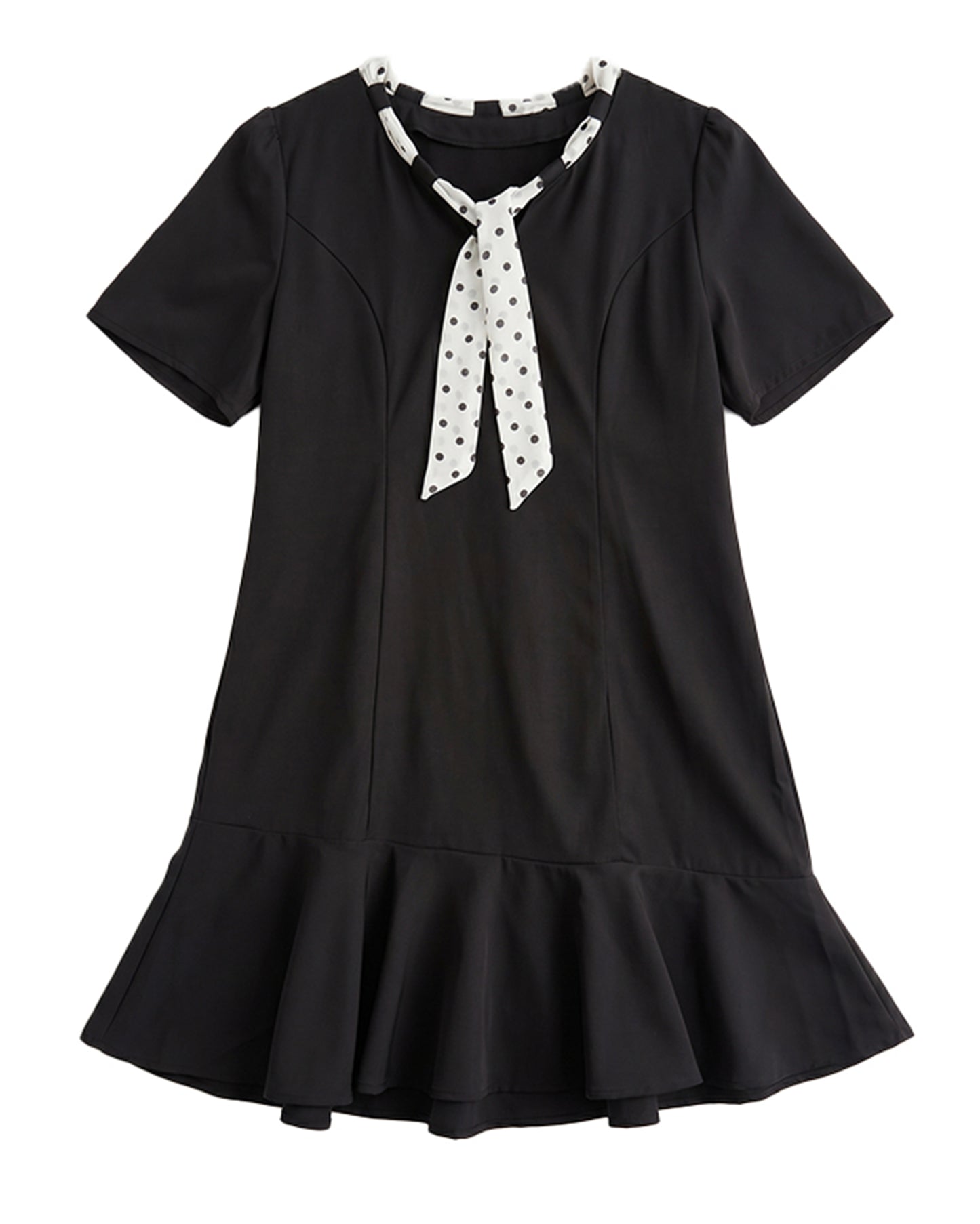 Polka Dot Tie-Neck Black Dress | Elegant Summer Day Dress