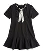 Polka Dot Tie-Neck Black Dress | Elegant Summer Day Dress