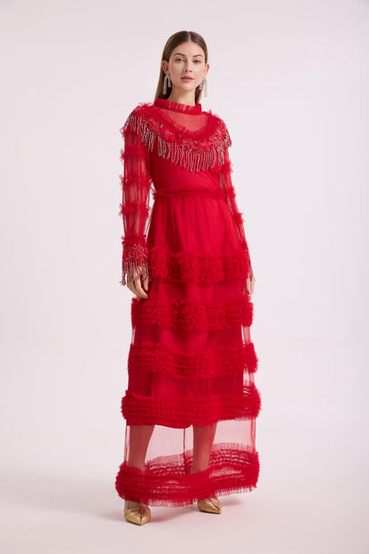 Royal Romance Beads Embroidery Tassels Embellished Cake Dress