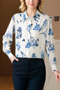 Women's Collared Floral Print Shirt Blouse Tops