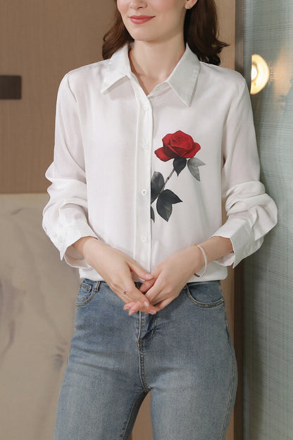 Women's Collared Floral Print Shirt Blouse Tops