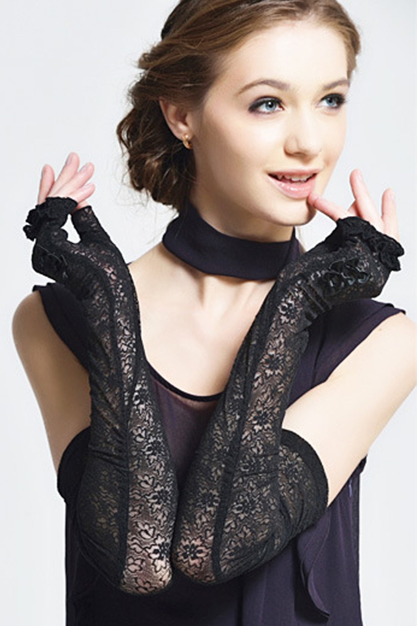 Women's Long Lace Fingerless Gloves Elbow Length Gloves