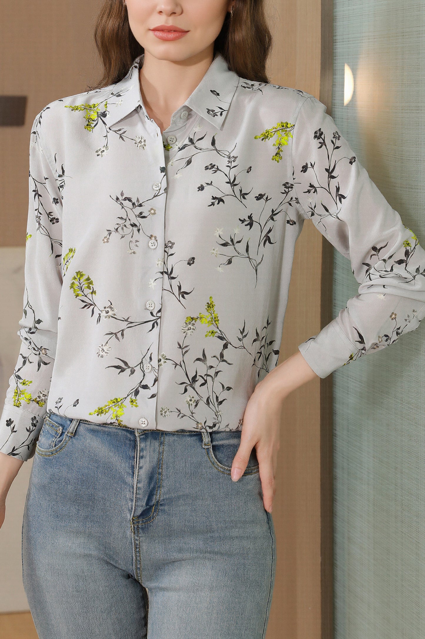 Women's Collared Floral Print Shirt Blouse Tops