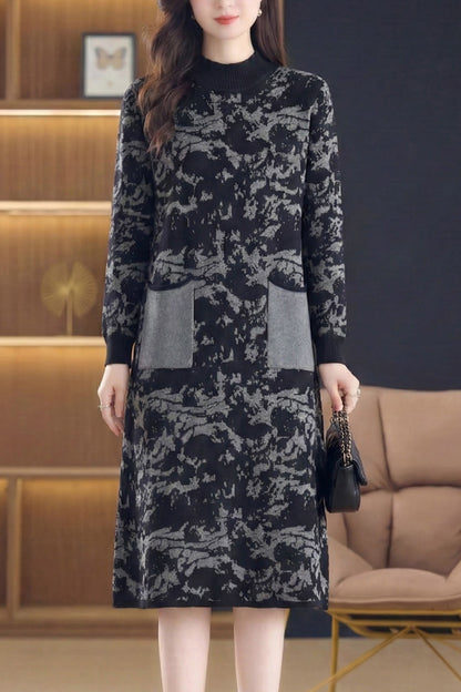 Women's Long Sleeve Knit Sweater Dress With Pocket