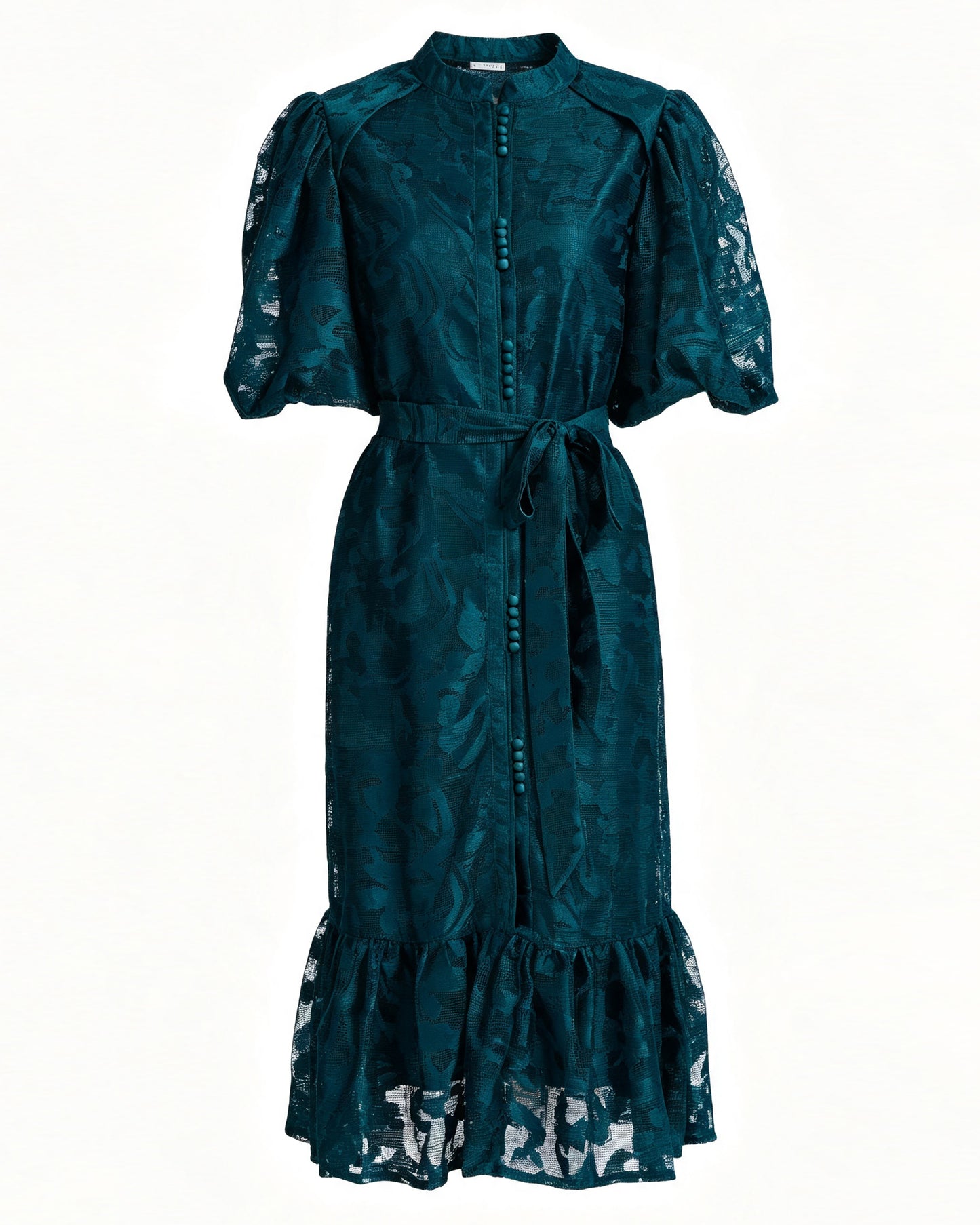 Green Lace Button Front Midi Dress | Elegant Garden Dress