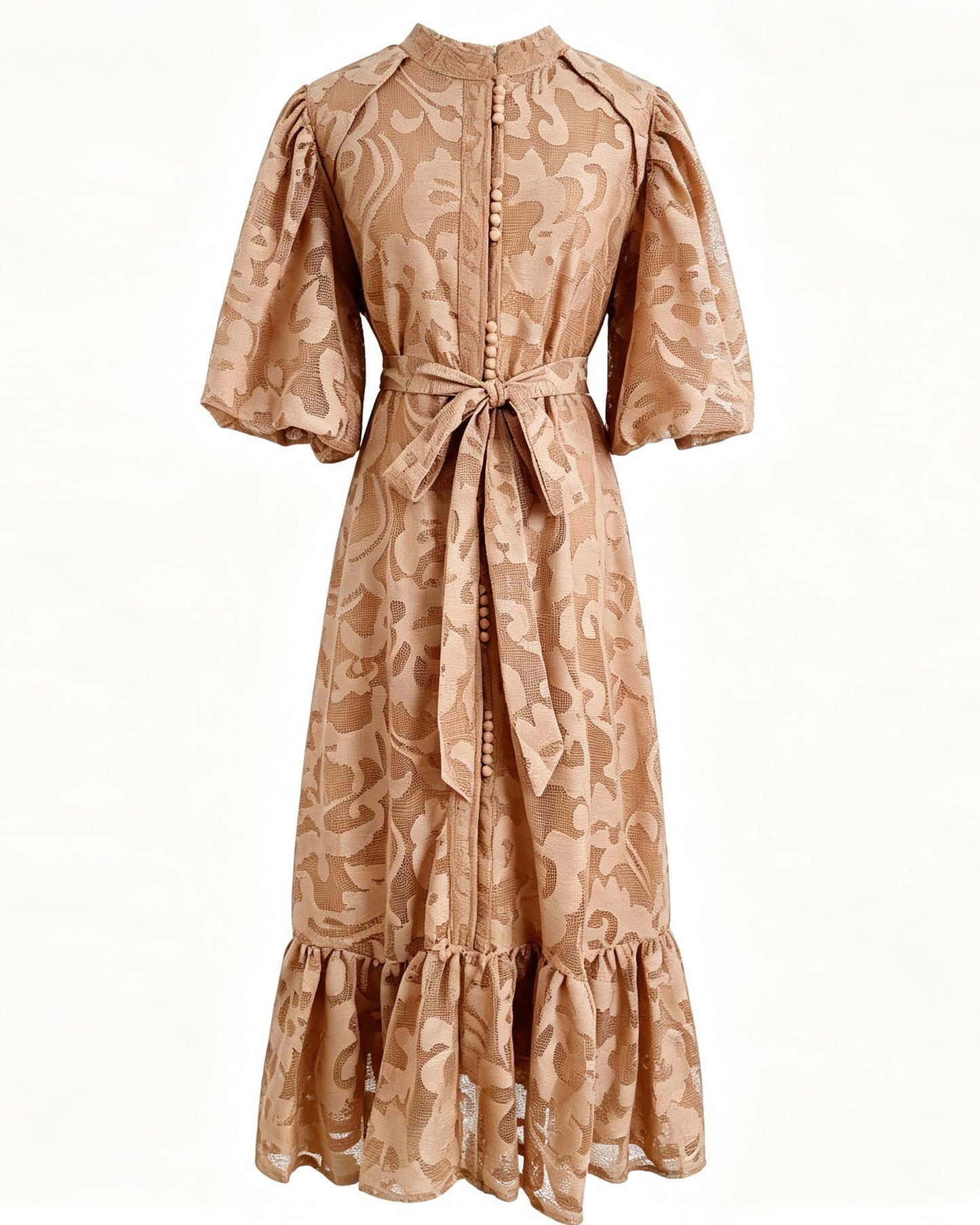 Khaki Lace Button Front Midi Dress | Coastal Summer Style