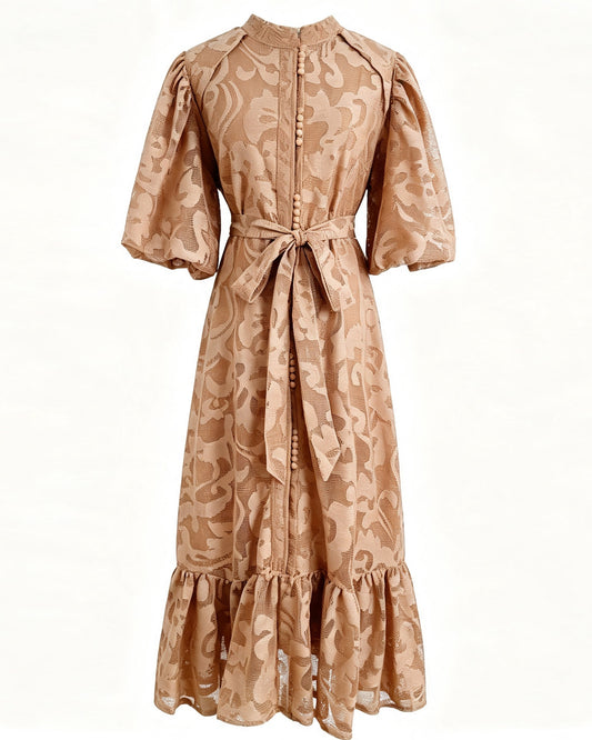 Khaki Lace Button Front Midi Dress | Coastal Summer Style