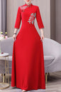 Women's Cheongsam Chinese Solid Color Floral Maxi Dress