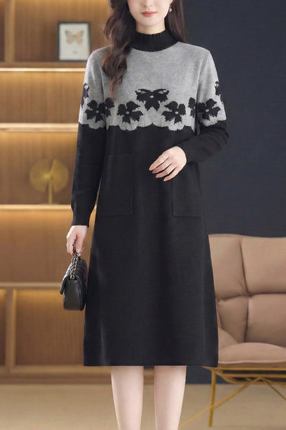 Women's Long Sleeve Knit Sweater Dress With Pocket