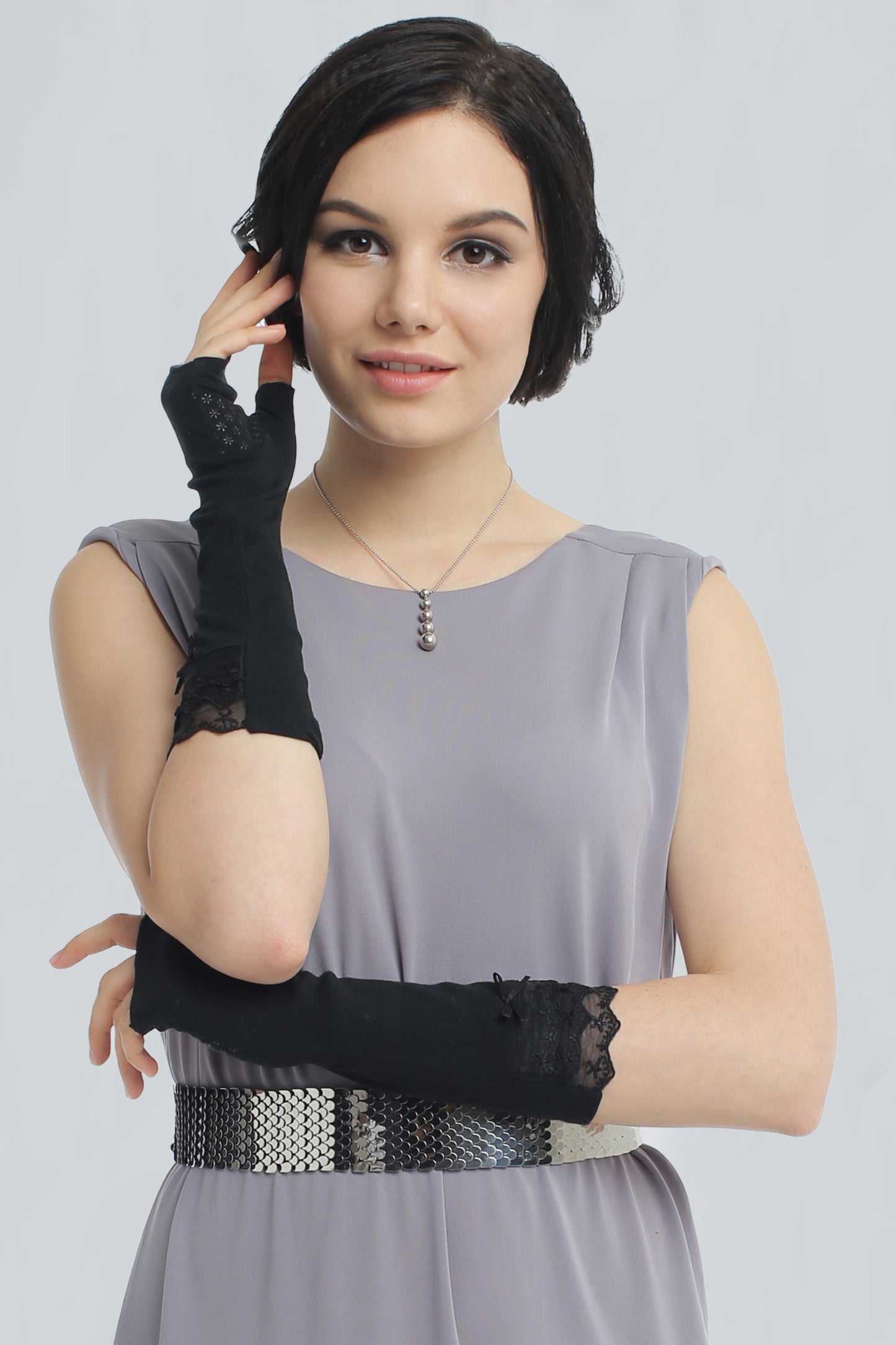Women's Short Lace Gloves Fingerless Sunscreen Gloves