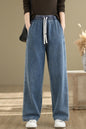 Women's Wide-Leg Jeans Elastic Waist Drawstring Pants