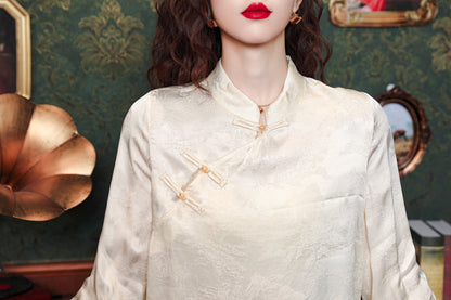 Women's Embroidery Elegant Jacquard Blouses - LAI MENG FIVE CATS