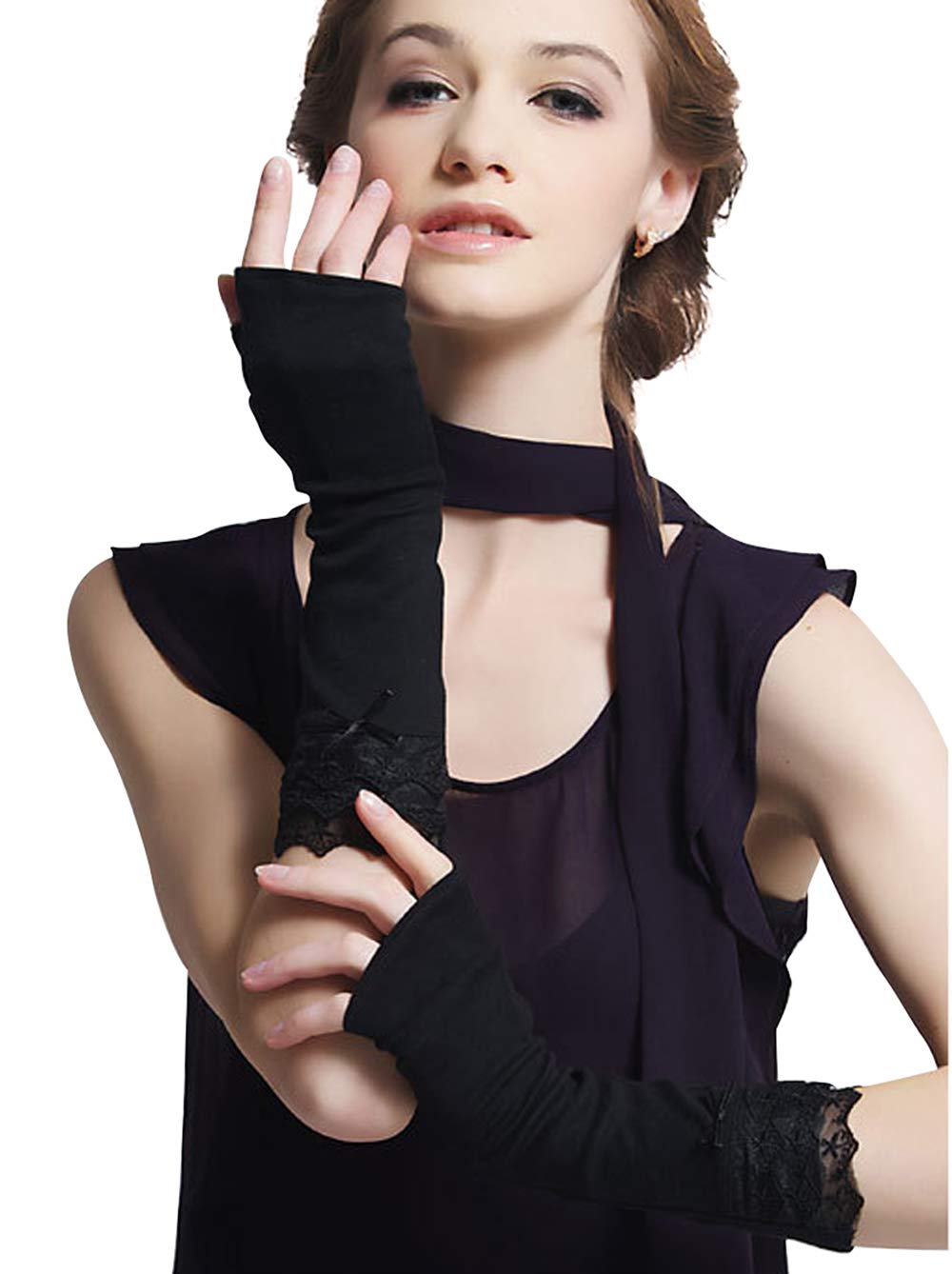 GL10-Women's Lace Bowknot Fingerless Gloves