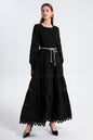 Women's Smocked Solid Color Lace Cutout Long Sleeve Maxi Dress