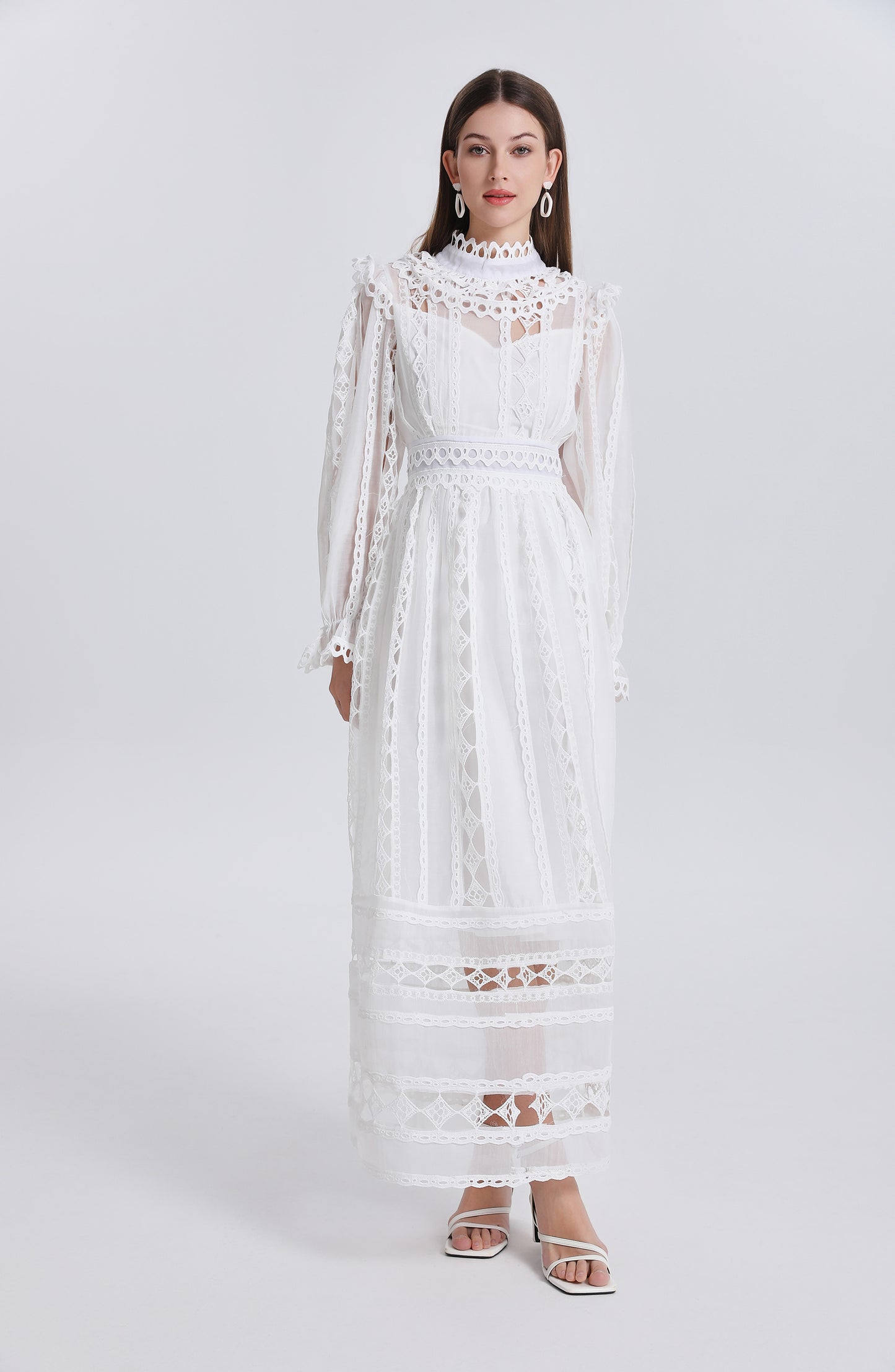 Elegant French-Inspired Lace Hollowed-out Maxi Dress