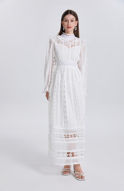 Elegant French-Inspired Lace Hollowed-out Maxi Dress