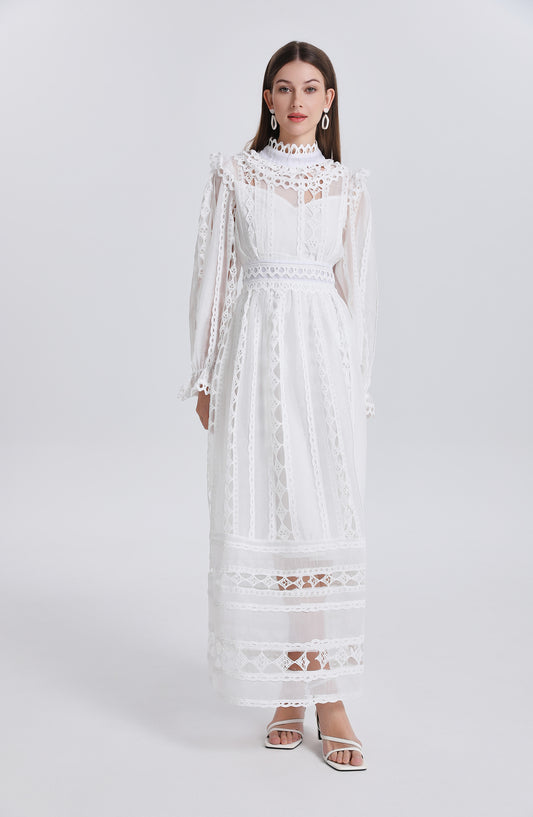 Elegant French-Inspired Lace Hollowed-out Maxi Dress - LAI MENG FIVE CATS