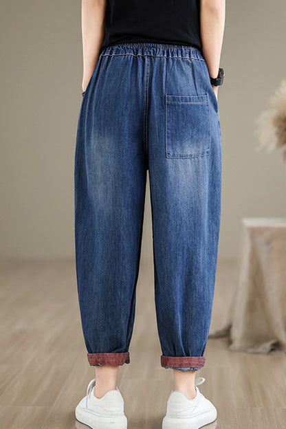 Women Loose Jeans Denim Pants Elastic Waist