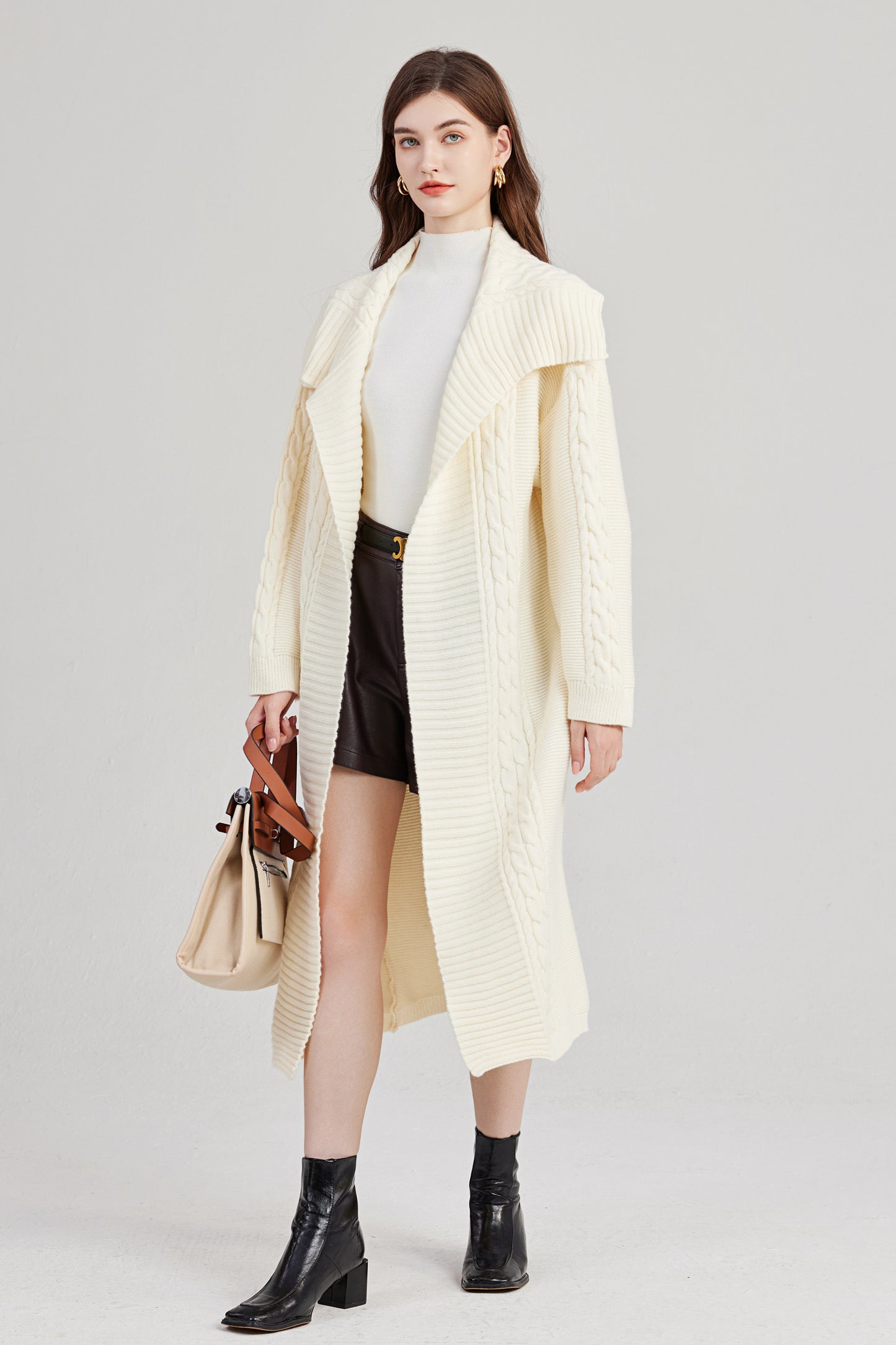 Women's Knit Cardigan Long Sleeve Lapel Casual Solid Classy Sweater Jacket Coat
