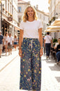 Women's Wide Leg Jeans Baggy Floral Wasited Elastic Pants - LAI MENG FIVE CATS