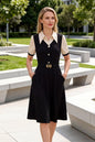 Women's Lapel V-Neck Pocket Short Sleeve Midi Dress - LAI MENG FIVE CATS