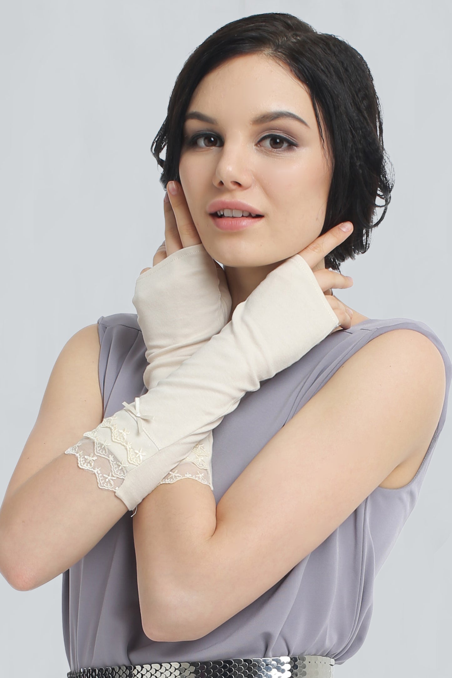 Women's Short Lace Gloves Fingerless Sunscreen Gloves