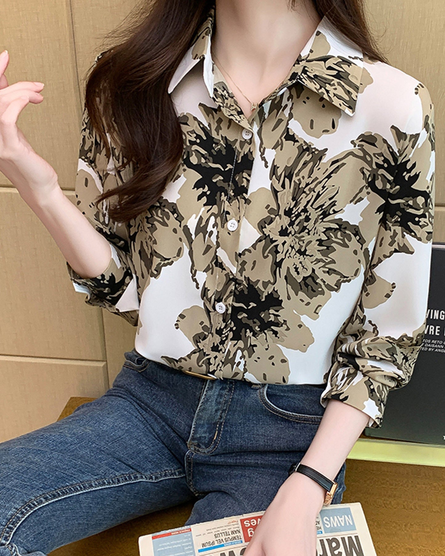 Women's Button Down Floral Print Shirt Blouses Tops