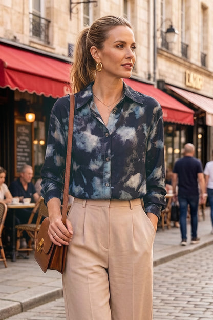 26-Women's Button Floral Print Shirt Loose fit Blouse - LAI MENG FIVE CATS
