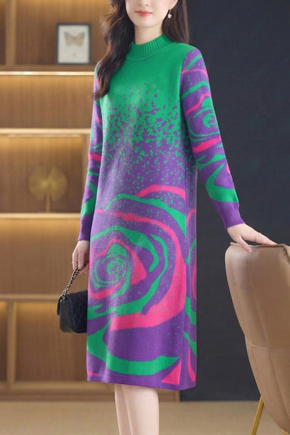 Women's Turtleneck Long Sleeve Knit Sweater Dress