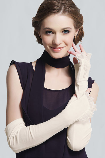 Women's Long Fingerless Gloves Cotton Lace Gloves