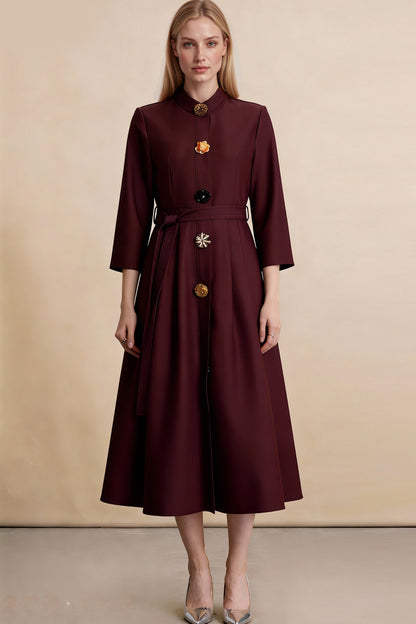 Women's 3/4 Sleeve Button Midi Dress with Pocket