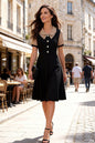 26-Women's Peter Pan Collar Short Sleeve Midi Dress